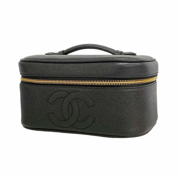 CHANEL Handbags - CHANEL Black Caviar Leather Vanity Bag